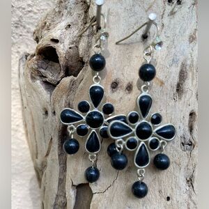 Black and silver tone chandelier earrings
